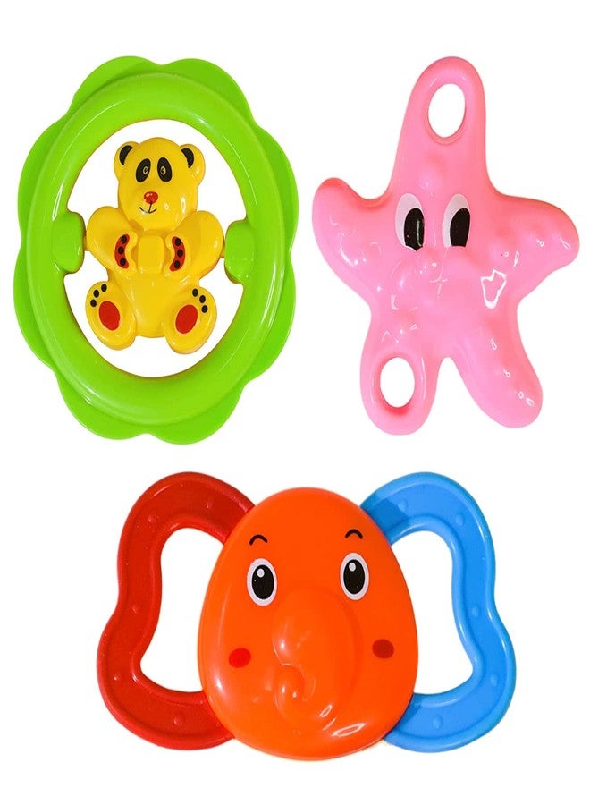 SANTALON Baby Rattles & Teether Toys Set | Soft Plastic Soothing Teether for Newborns 0-6 Months | Colorful, Non-Toxic Infant Rattle Toys | Safe Baby Toy Gift Set (Pack of 3, Multicolor) - Image 1